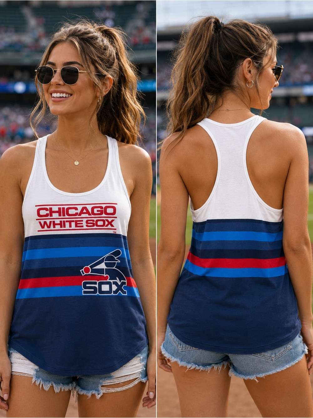 🆕 Chicago White Sox Ladies Tank Retro Stripe Racerback NWT